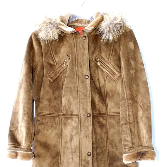 Vintage ESPRIT Faux Suede Tan Coat or Jacket, Lined, Removable Hood, Size XL EC - Picture 2 of 14